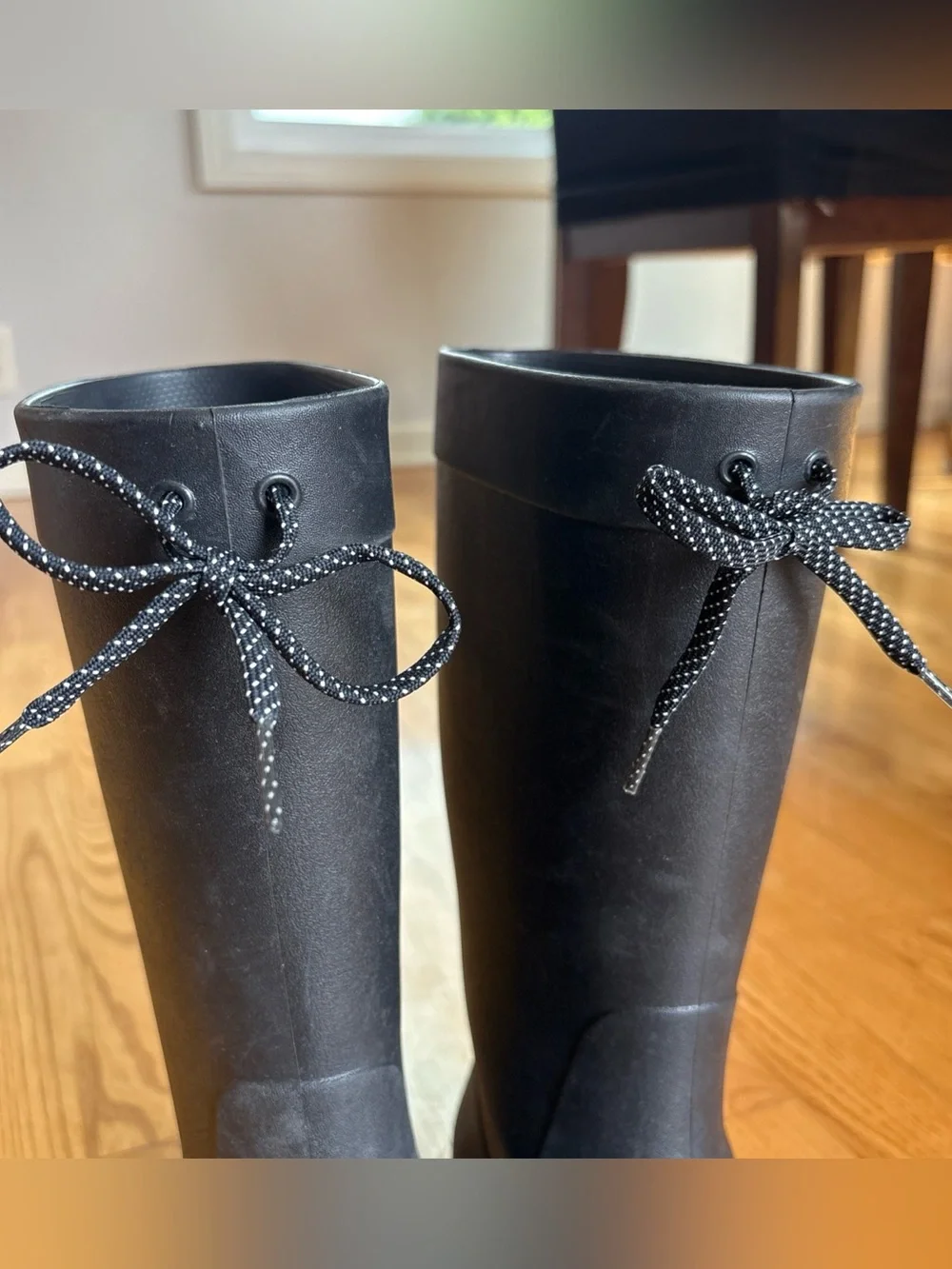 Crocs Women's Freesail Rain Boots Black Polkadot Laces Waterproof Womens Size 7